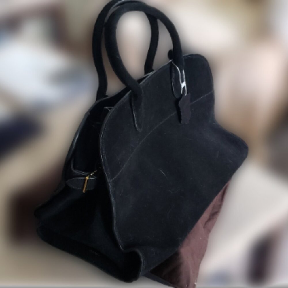 Black suede leather women bag